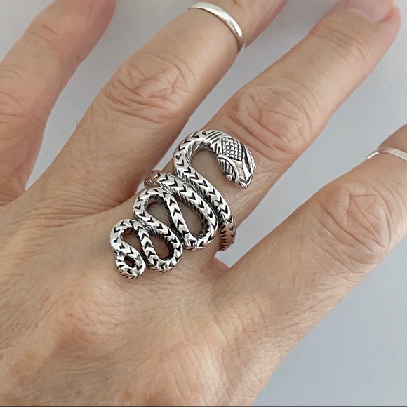 Jewelry - Sterling Silver Long Heavy Snake Ring, Cobra Snake Ring, Reptile Rings